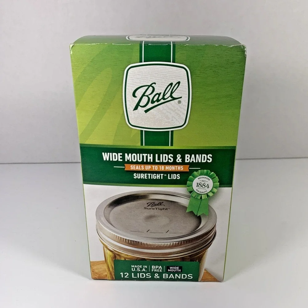 New Box of 12 BALL Wide Mouth Bands w/ Dome‎ Lids For Mason Jars Canning